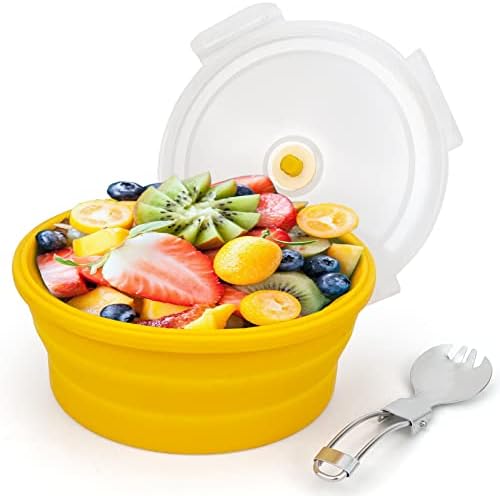1200ml Large Collapsible Bowl With Lid, Camping Bowl with Foldable