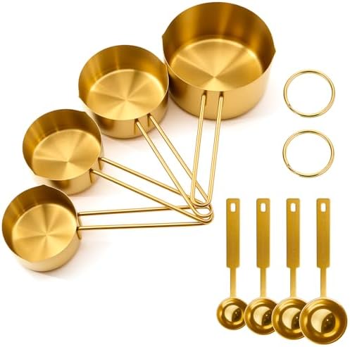 Gold 304 Stainless Steel Measuring Cup and Spoon Set, Stackable