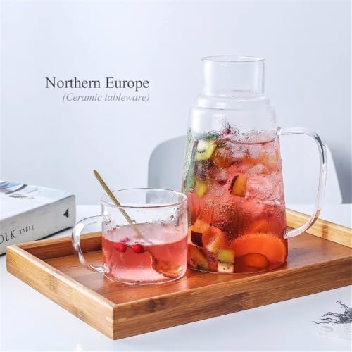 Drinking 1200ml Glass Water Jug With Cup Lid Carafe Handle