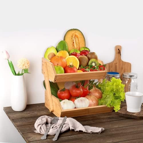 Merysen 2-Tier Bamboo Fruit Basket for Kitchen Countertop