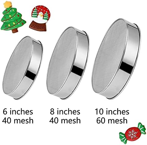 3 Pack Round Flour Sifter, Stainless Steel Fine Mesh Strainers Flour