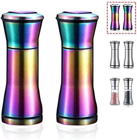 Kyraton Rainbow Salt and Pepper Shakers, Stainless Steel, Set of 2