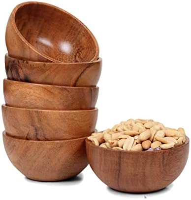 Set of 6 small acacia wood dessert bowls 4.2 * 2 inches | 8 oz