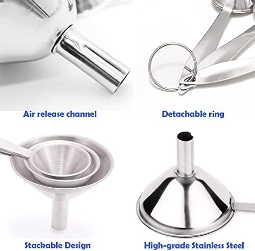 Small Funnels for Filling Bottles, 3 Pcs Stainless Steel Kitchen