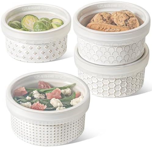 LE TAUCI Ramekins Oven Safe with Lids, 12 oz Ramikin Set for Creme