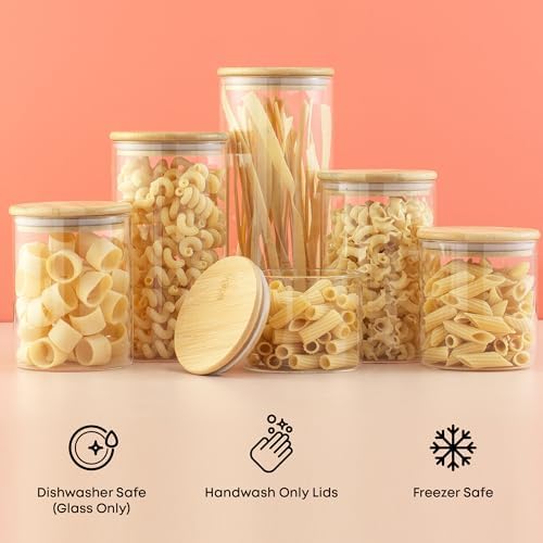 JoyJolt Borosilicate Glass Jars With Bamboo Lids. 6 Pc Set of Air