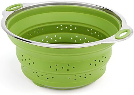 Large Collapsible Silicone Colander/Strainer with Stainless Steel Base