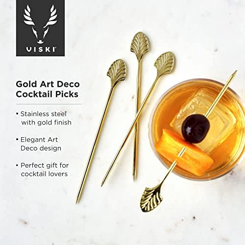 Viski Gold Art Deco Cocktail Picks, Stainless Steel Cocktail Picks for