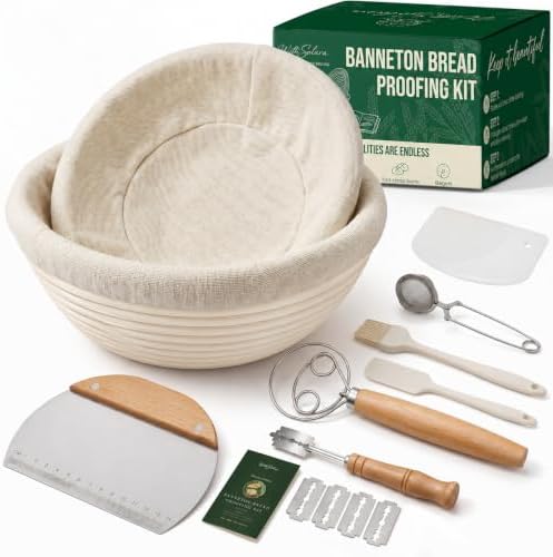 Sourdough Starter Kit, 9" Round Banneton Bread Proofing Basket Set