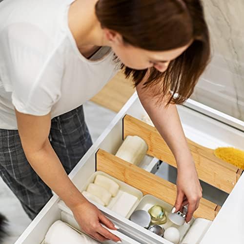 Sawysine 12 Pcs Bamboo Drawer Dividers Adjustable Drawer Organizers