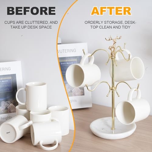 BCS Mug Holder with Marble Base - 6 Hooks Mug Rack Coffee Cup Storage