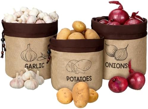 3 Pcs Potato Onion Garlic Storage Bag, Washable Vegetable Storage Bags
