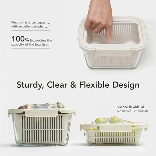 GENICOOK Glass Produce Storage Containers, 2-Pack