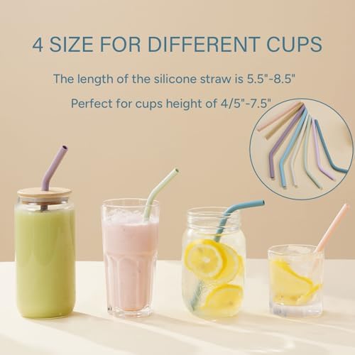 4-Size Reusable Silicone Straws with Travel Keychain Cases-Portable