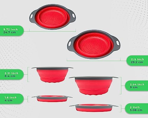 Comfify Red Collapsible Silicone Strainer Set of 2 – 1.25" Flat