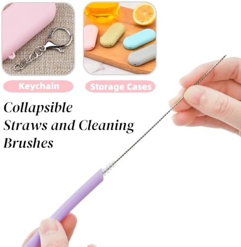 10 Sets Silicone Straws with Case, Collapsible Angled Drinking Straw