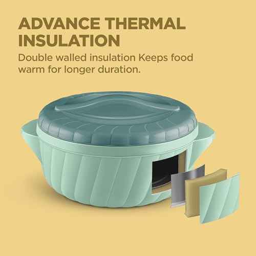 Milton Flora Regular Set Insulated Inner Steel Casserole for Roti 3Pc (750ml 1.25L & 2.1L) Hot Box for Kitchen, Hot Pot with Lid Chapati Box, Roti Casserole, Serving Boxes, Hotcase, Light Green