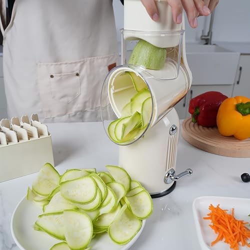 Rotary Cheese Grater with Handle, Vegetable Chopper Quick Chop Blades