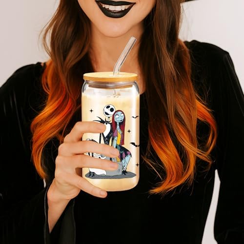 Nightmare Before Halloween Glass Cup for Women Men, 16 oz Glass Cup