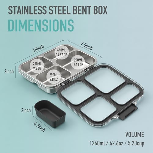 Stainless Steel Bento Box for Kids with Silicone Container, 4