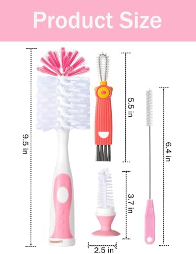 Baby Bottle Brush Set, Suction Base, Hidden Cleaner & Straw Brush