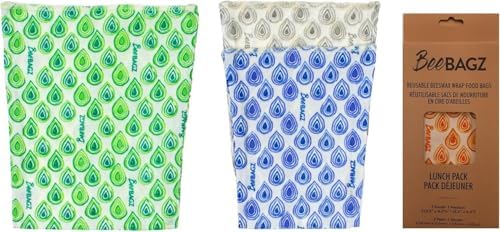 BeeBAGZ 3 Pack Beeswax Wrap Storage Bags, 2 Sizes