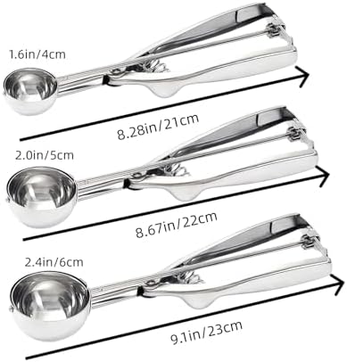 3Pcs Ice Cream Scoop,Stainless Steel Cookie Scoop Set with Trigger