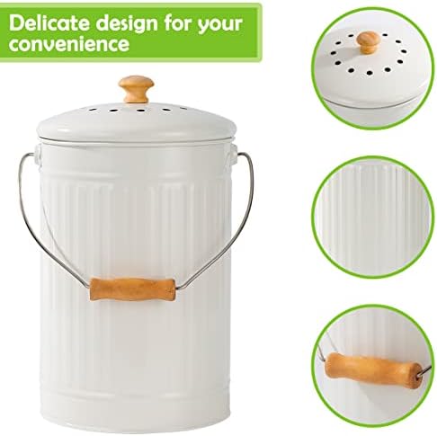 1.7 Gallon Kitchen Compost Bin with Lid, White