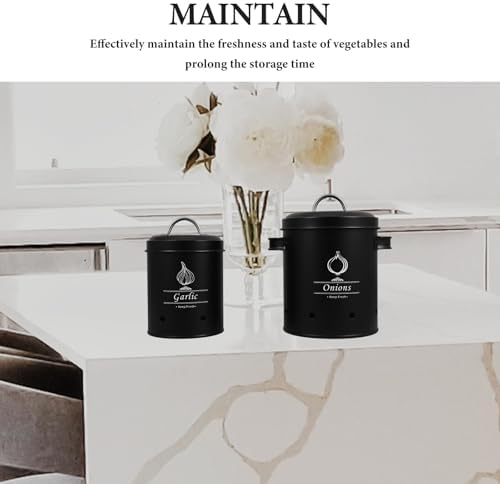 2pcs Black Metal Potato and Onion Storage Bin for Pantry Kitchen Use