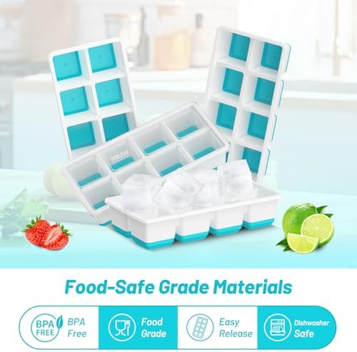 VEHHE Ice Cube Tray, 2 Pack Reusable Large Ice Cube Molds with Lid