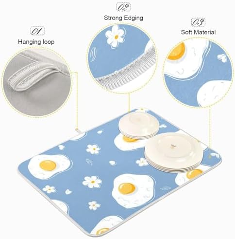 OTVEE Yellow Egg Art Dish Drying Mat for Kitchen Counter Absorbent