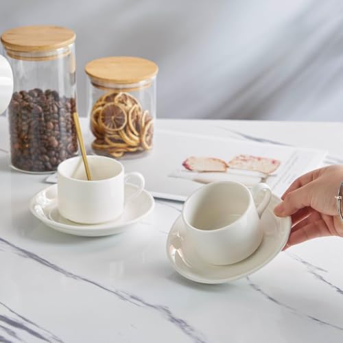 YOLIFE 4 OZ Porcelain Espresso Cups Set with Saucers and Foldable
