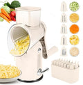 Rotary Cheese Grater with Handle, 5 Interchangeable Blades, White