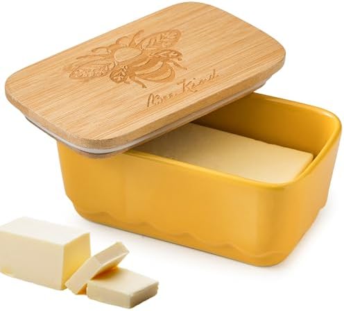 Covered Butter Dish with Lid for Countertop, Airtight Seal, Yellow