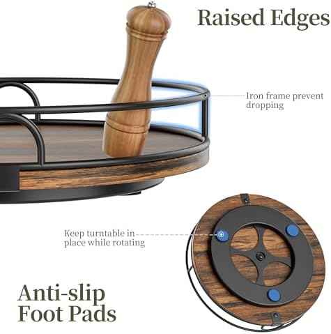 LAMU 9'' Rotating Lazy Susan Organizer, Wooden Lazy Susan Turntable