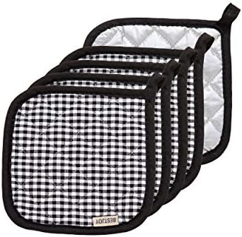 5-Piece Black Cotton Pot Holder Set for Kitchen