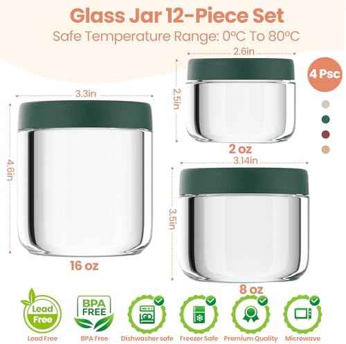 12Pack Overnight Oats Containers, 16oz, 8oz & 4oz