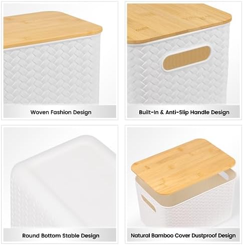 Ohmlove 4-Pack Storage Bins with Bamboo Lids