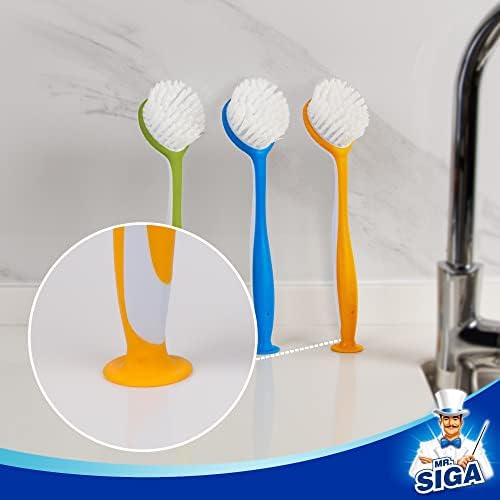 MR.SIGA Round Dish Brush with Suction Cup, Pack of 3