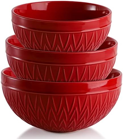 AVLA Porcelain Mixing Bowls for Kitchen, 3/1.8/1.2 Qt Ceramic Large