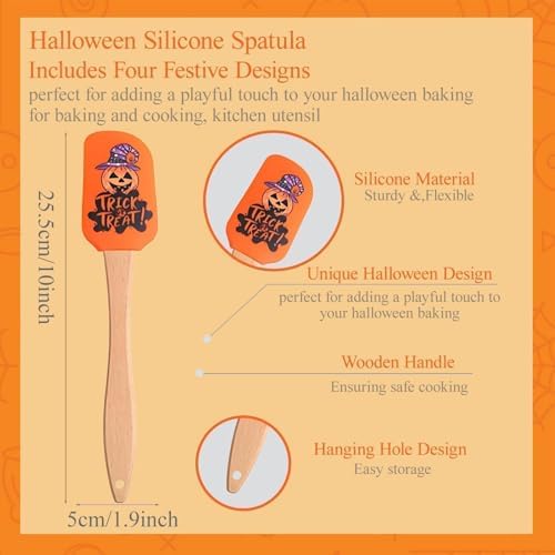 4PCS Halloween Silicone Baking Spatula Set,Fall Cream Spatulas with