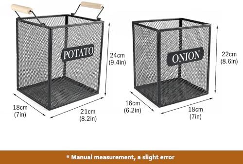 Set of 2 Potato and Onion Storage Bin, Metal Mesh Onion and Potato