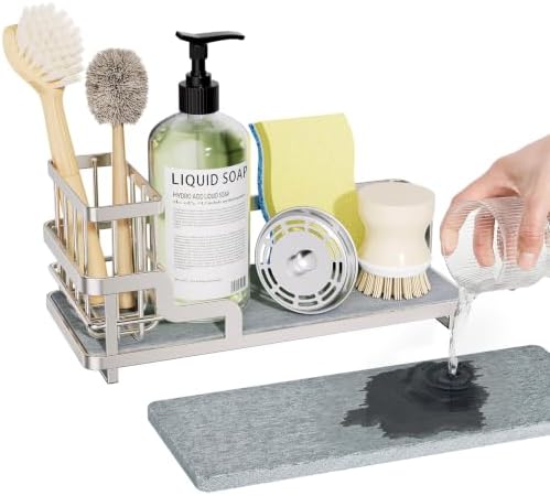 Consumest Sponge Holder for Kitchen Sink, Satin Nickel