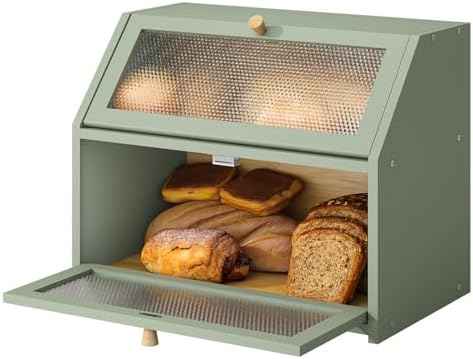 STDDRE Bread Box for Kitchen Countertop Bin Double Layer Bread Box Storage Container Extra Large Capacity Farmhouse with Diamond Pattern Windows (Green, Large)