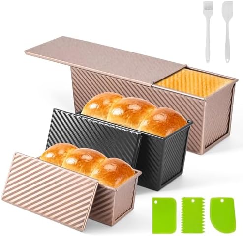 3 PCS Pullman Loaf Pan with Lid, 2.2 lb & 1 lb & 0.8 lb Dough