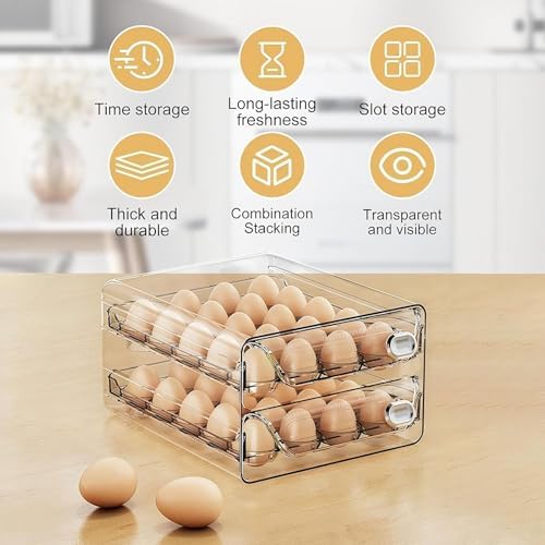 30-Eggs Holder for Fridge, Clear Stackable Egg Container for