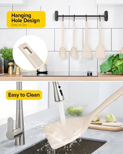 BUNDLEPRO Silicone Cooking Utensil Set, 4 Pcs, Khaki