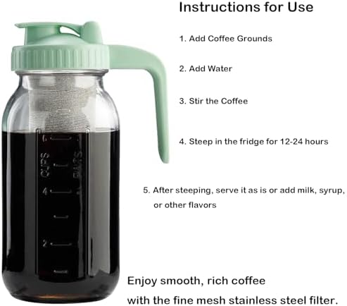 Cold Brew Coffee Filter for 64oz / 2Quart Wide Mouth Mason Jar Infuser
