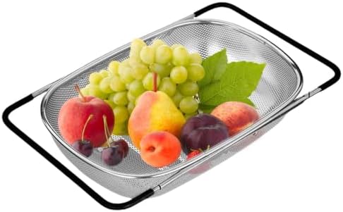 Over Sink Colander, Expandable Stainless Steel Basket with Handle Fine