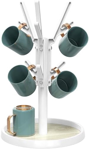 Simple Houseware 360 Turntable Mug Holder Tree for Countertop, White